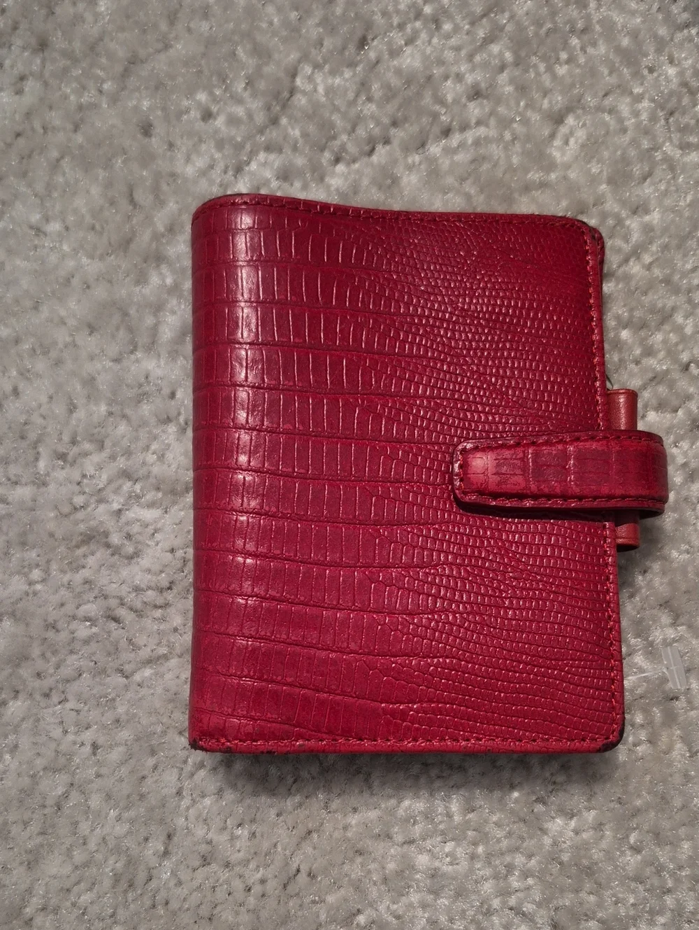 Mini Ring Planner Red Croc-Embossed Leather Organizer Wallet